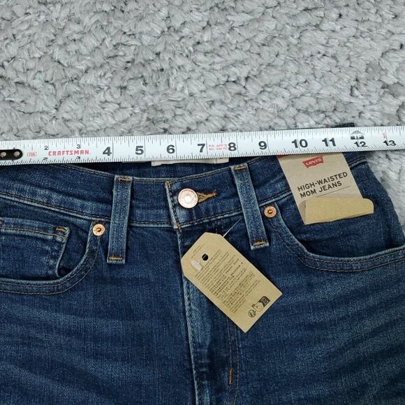 Levi's High Waisted Mom Jeans Tapered Stretch Size 24 x 29 Dark Wash Blue - Picture 9 of 11